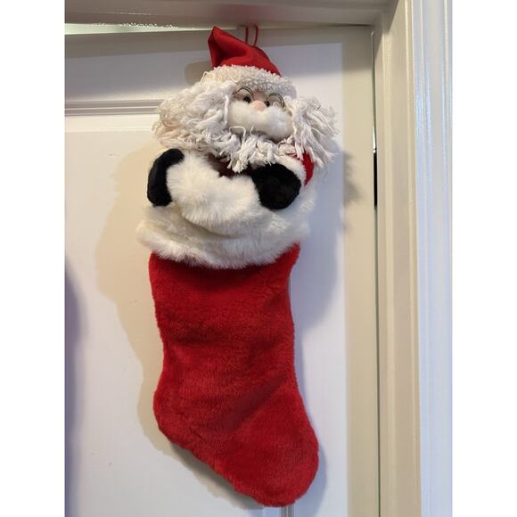 Pair 27” Plush Santa & Mrs Claus Christmas Stockings – Stuffed Doll Heads - Picture 4 of 5